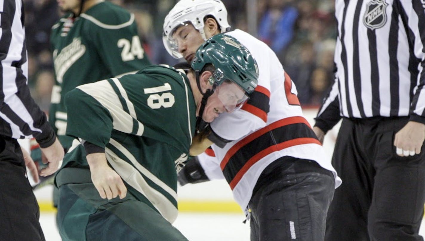 Wild winger Ryan Carter, playing with a left hand injury, has now injured his right hand stemming from a fight the other night with New Jersey's Jordan Tootoo.