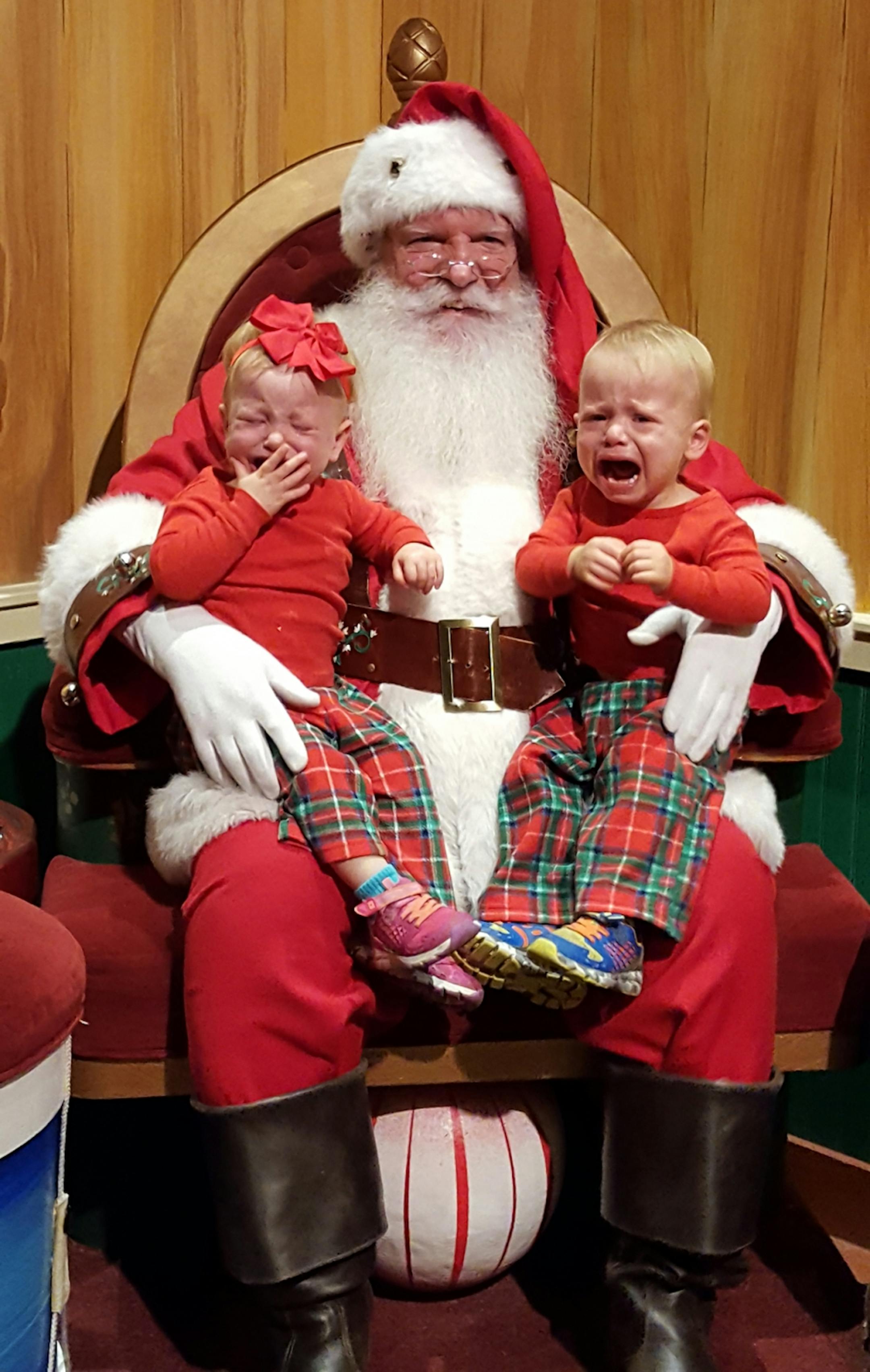 Aimee Andreotti of Chanhassen took her2-year-old twins to see Santa at the Macy's in downtown Minneapolis. (They weren't happy about it.) [focus122516