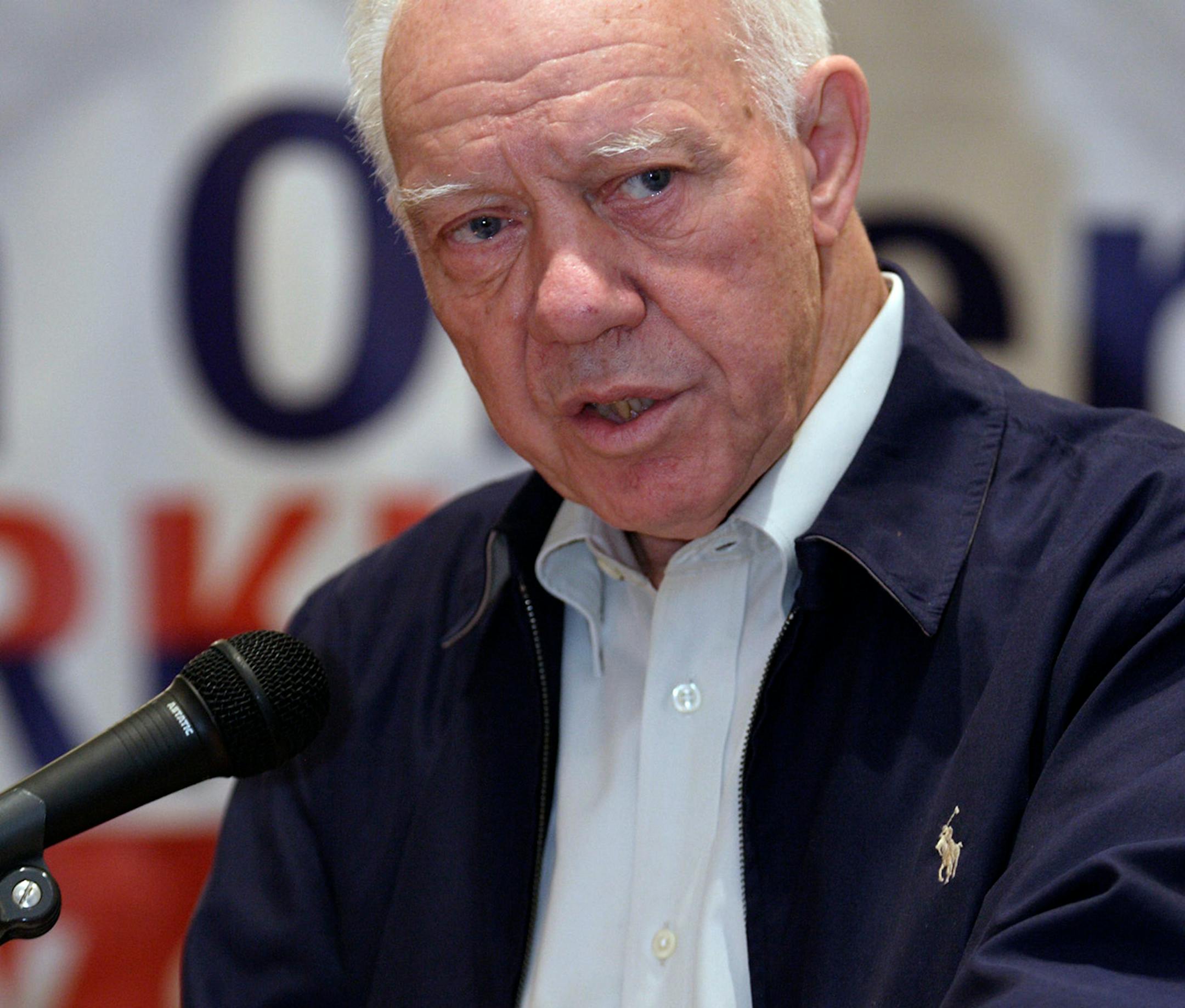 In this photo taken Oct. 3, 2010, U.S. Rep. Jim Oberstar, D-Minn., addresses a rally of Minnesota Association of Professional Employees union workers in Duluth, Minn. Oberstar is running for re-election to the 8th District House seat he has held since 1975. (AP Photo/Julia Cheng)