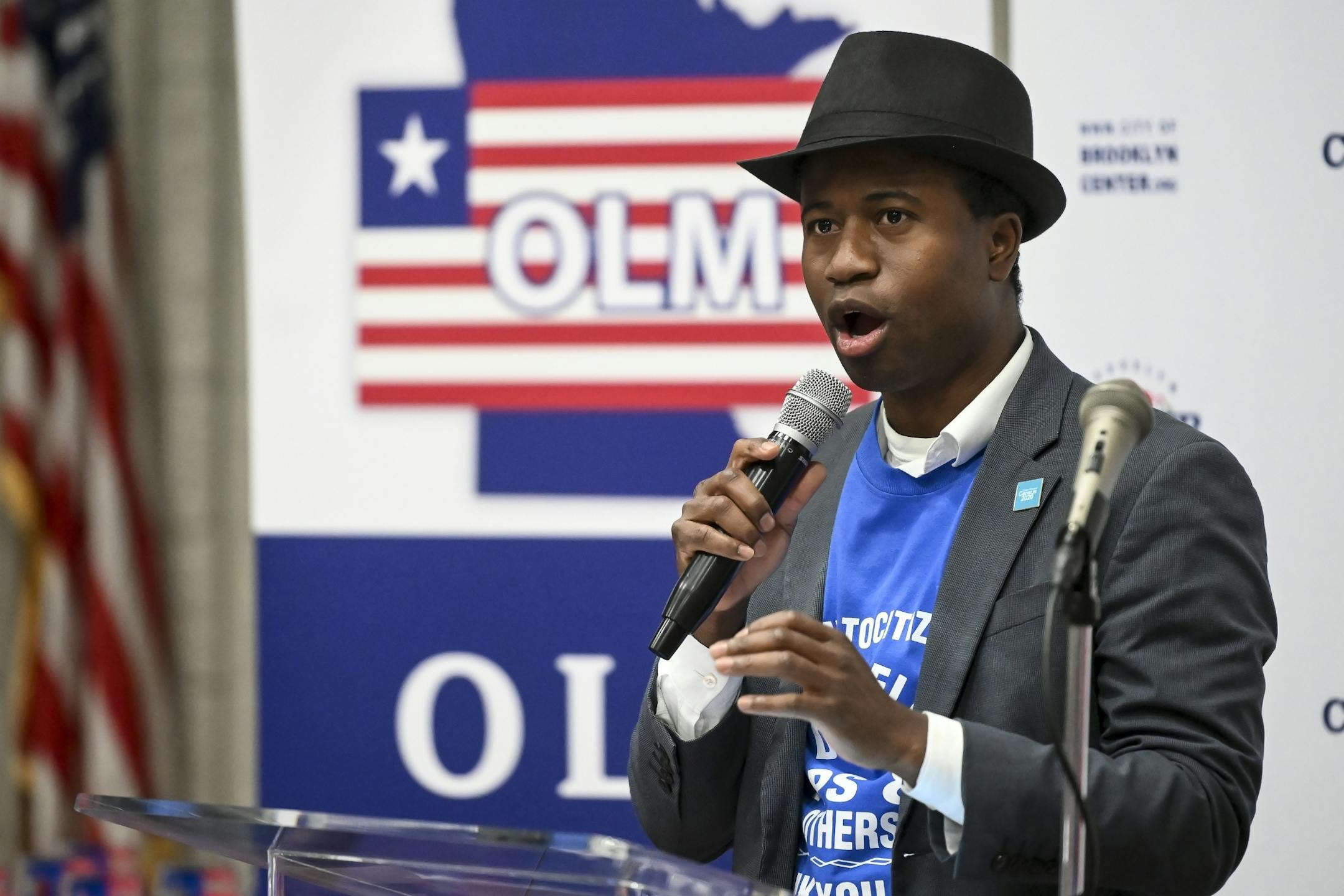"Because having in-person meetings would have been detrimental to the public health, we thought it was critical to cancel those meetings," Brooklyn Center Mayor Mike Elliott said. Above, Elliot spoke at a Jan. 25 event.