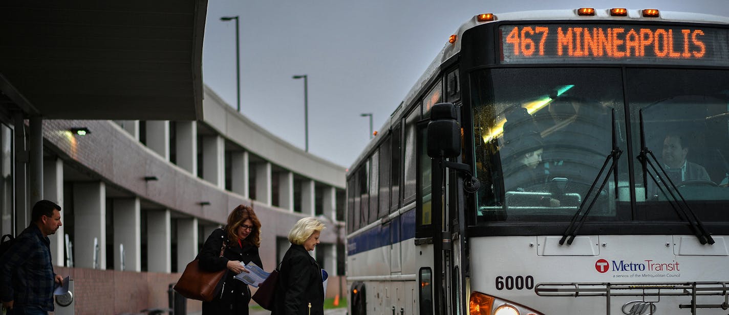 Members of the Minneapolis and St. Paul chambers of commerce offered leaflets to morning commuters at Kenrick Avenue Park-n-Ride in Lakeville, urging them to call their legislators about a proposed 40 percent reduction in transit funding. ] GLEN STUBBE &#xef; glen.stubbe@startribune.com Wednesday April 26, 2017 A local movement is afoot to combat proposed transit cuts by the Legislature. Beyond various transit advocacy groups, now both the Minneapolis and St. Paul chambers of commerce are steppi