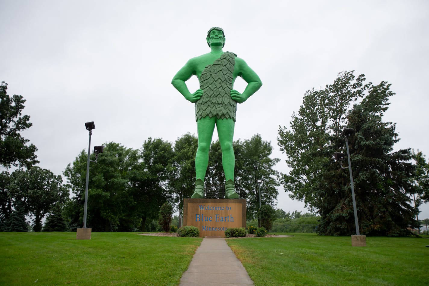 The "Jolly" Green Giant statue stands 55.5 feet tall in Blue Earth, MN. It was erected in 1979 as 90E and 90W met and were joined in Blue Earth. The town has had a close relationship with the Green Giant canned food company and the company still has a canning plant in town. ] ALEX KORMANN &#x2022; alex.kormann@startribune.com Minnesota is home to many unique and odd attractions. Many of these cool road trip stops are just over the highway and embedded in beautiful little towns. Some of the most