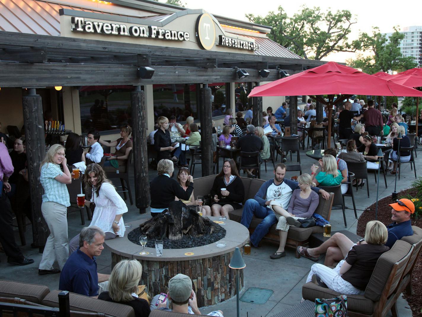 Tavern on France in Edina, May 2009. It has fire pits as well as heat lamps that are built into the overhead pergolas.