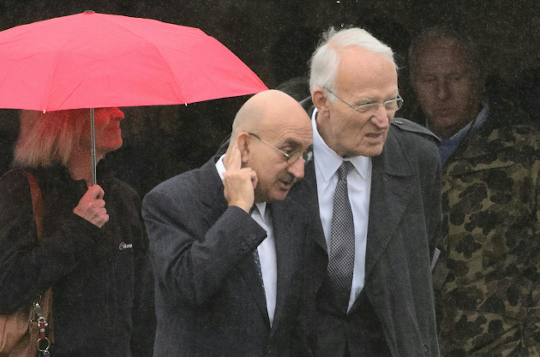 Former Senator David Durenberger, right.  Sen. Rod Grams funeral service, Tuesday, October 15, 2013   A large tent was erected next to the Zion Lutheran Church in St. Francis to handle the large crowd.      ]   GLEN STUBBE * gstubbe@startribune.com