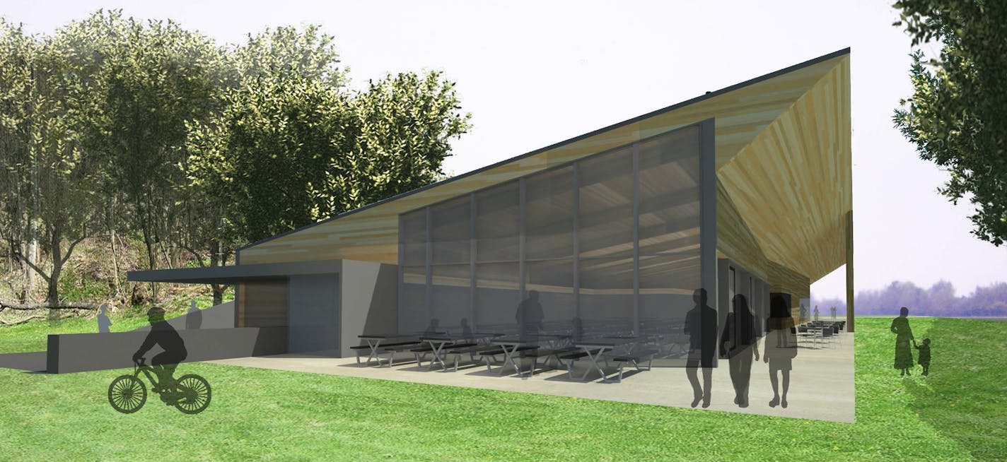 Here's an early sketch of the design concept for a silent sports center planned for Wirth Park in Golden Valley.