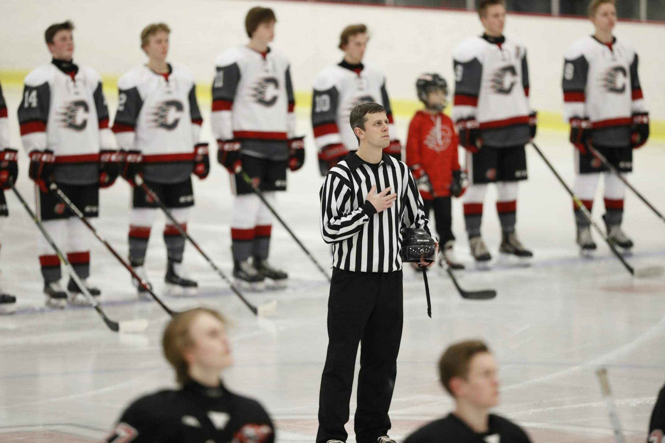 Linesman David Berthiaume is the youngest of the officiating crew led by C.J. Beaurline.
