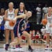 Connecticut’s Paige Bueckers took a shot from half-court during First Night events for the UConn men’s and women’s NCAA college basketball teams