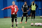 Minnesota United Head Coach Carl Craig gave direction during practice at the National Sports Center, Monday, March 28, 2016 in Blaine, MN. ] (ELIZABET