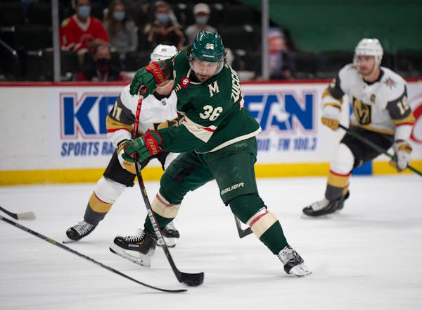 Wild winger Mats Zuccarello took a shot against Vegas in Game 6 of a playoff series in 2021. The Wild won 3-0 to force a Game 7.