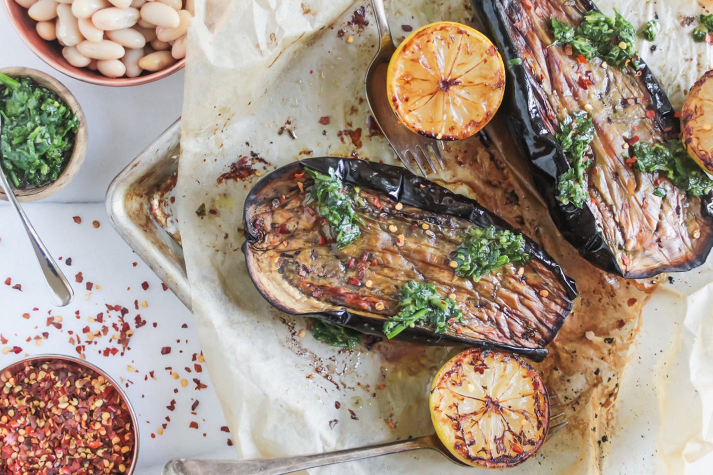 Eggplant with Chermoula. Recipe by Beth Dooley, photo by Ashley Moyna Schwickert, Special to the Star Tribune