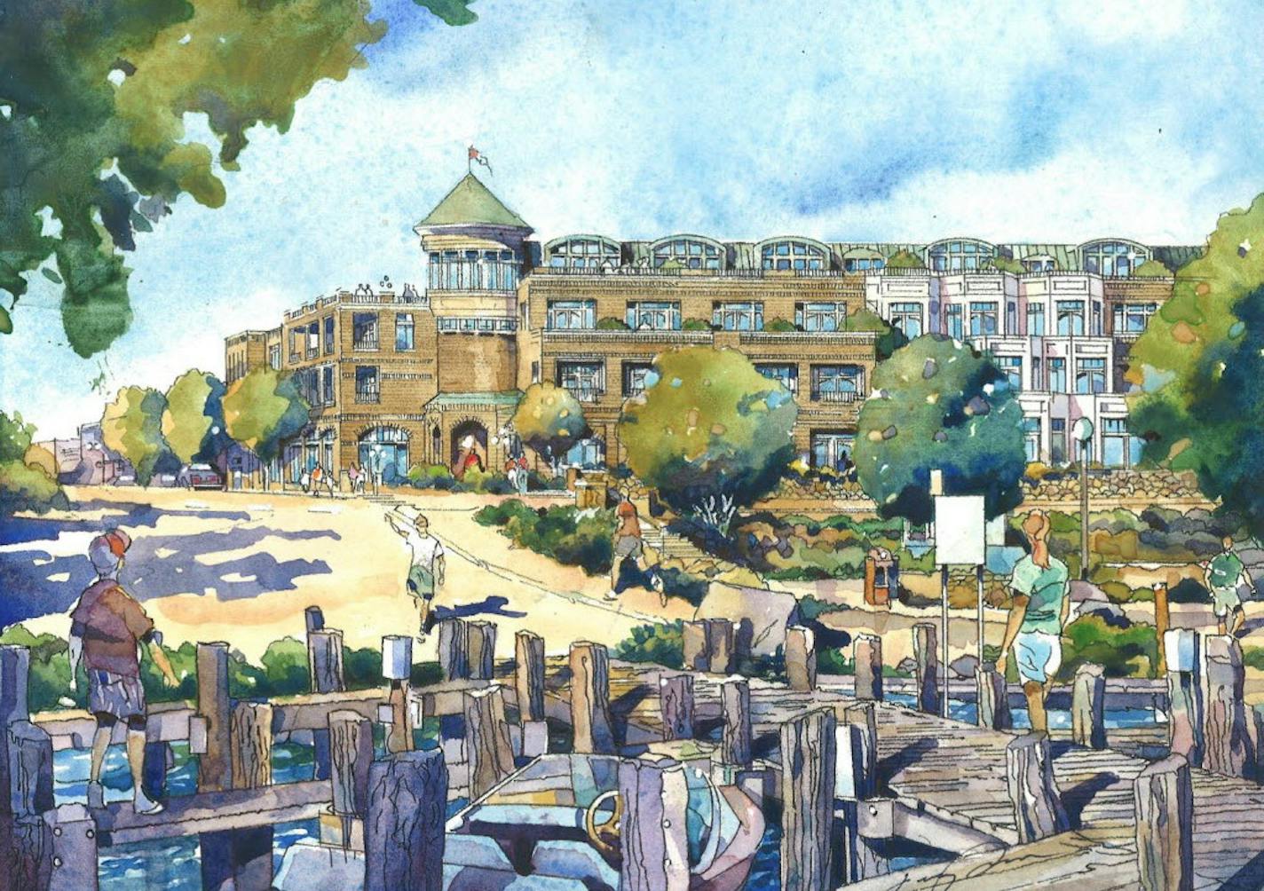 Artist rendering of proposed hotel in Excelsior near the Lake Minnetonka shoreline.