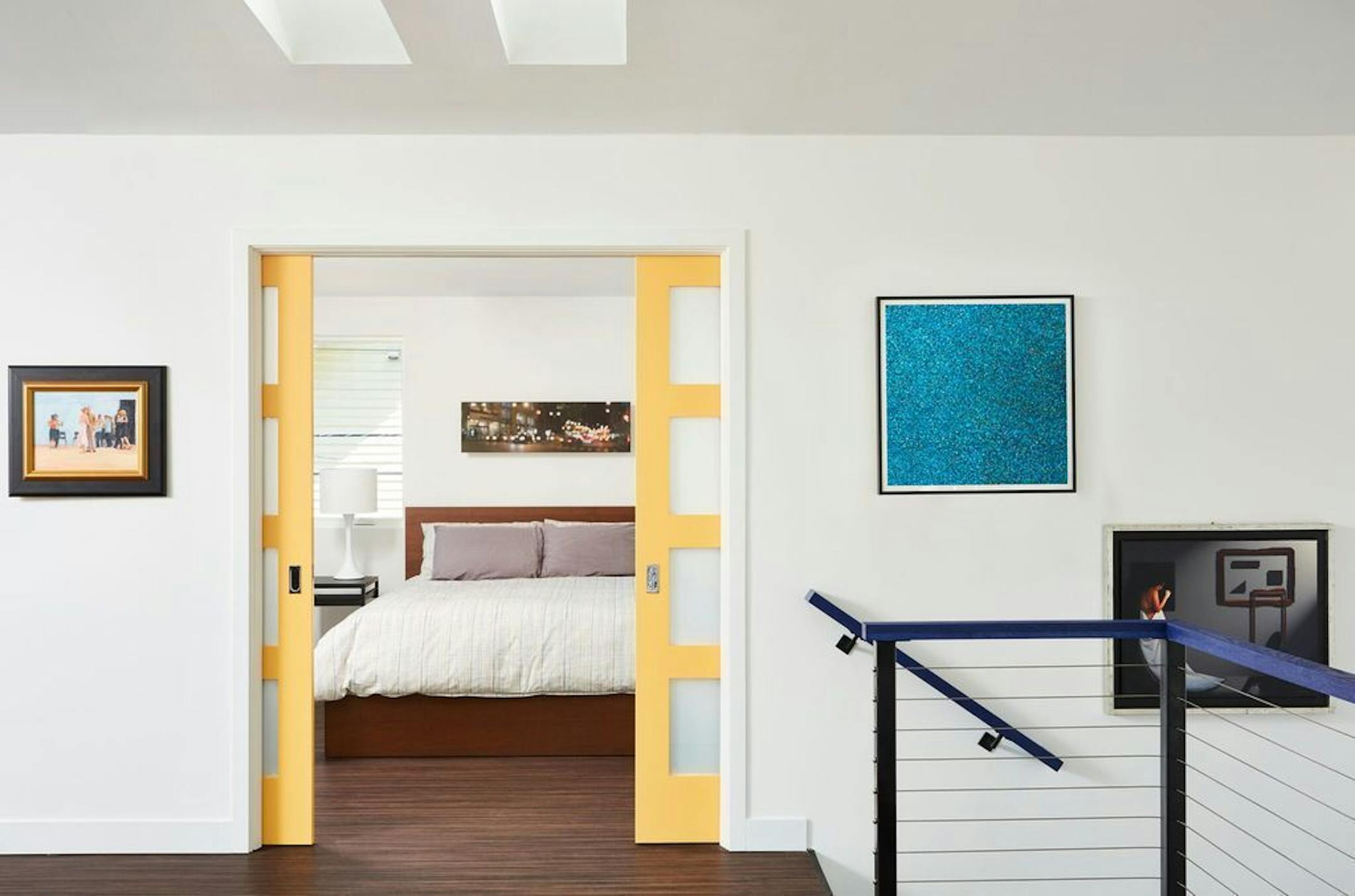 A sliding door leads to the bedroom.
