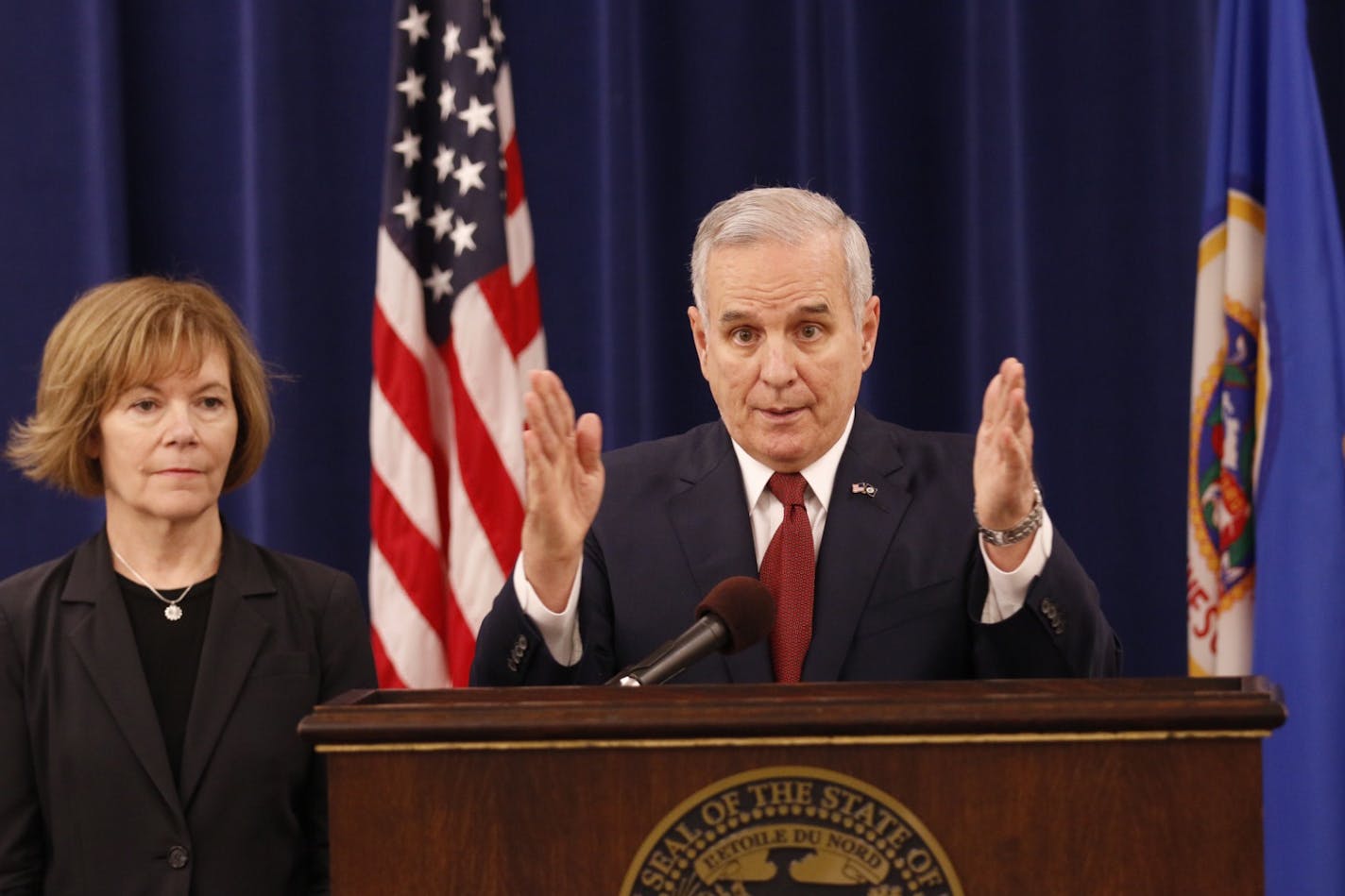 Gov. Mark Dayton and Lt. Gov. Tina Smith will took questions from reporters in the Governors Press Briefing Room (Veterans Service Building)