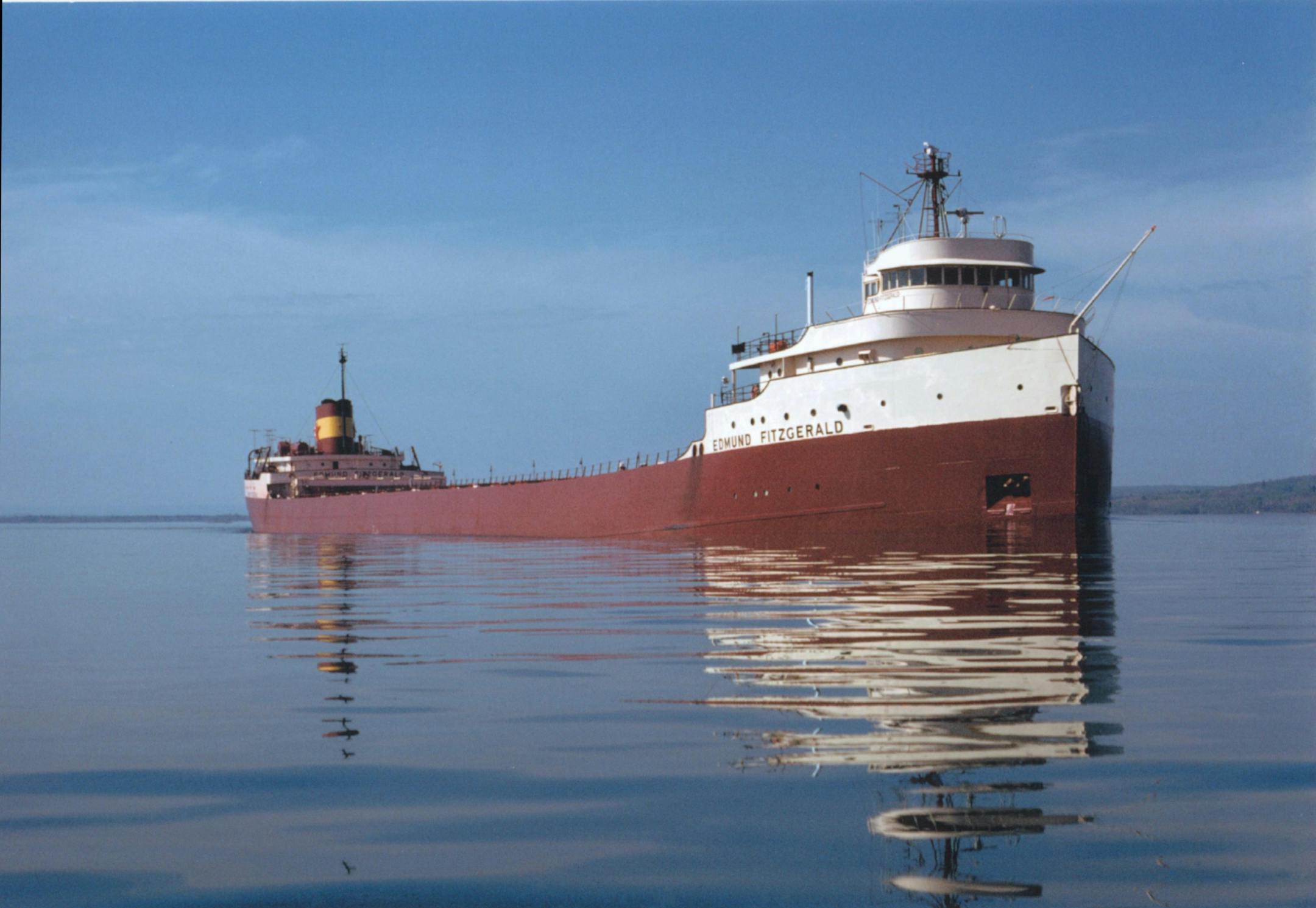 Photo by Bob Campbell via Lake Superior Maritime Visitor Center. The Edmund Fitzgerald on the St. Mary's River in May of 1975.