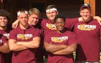 Eight Gophers football recruits from the Class of 2016 bonded at a cabin weekend (from left): Philip Howard, Cooper; JoJo Garcia, East Ridge; Carter C