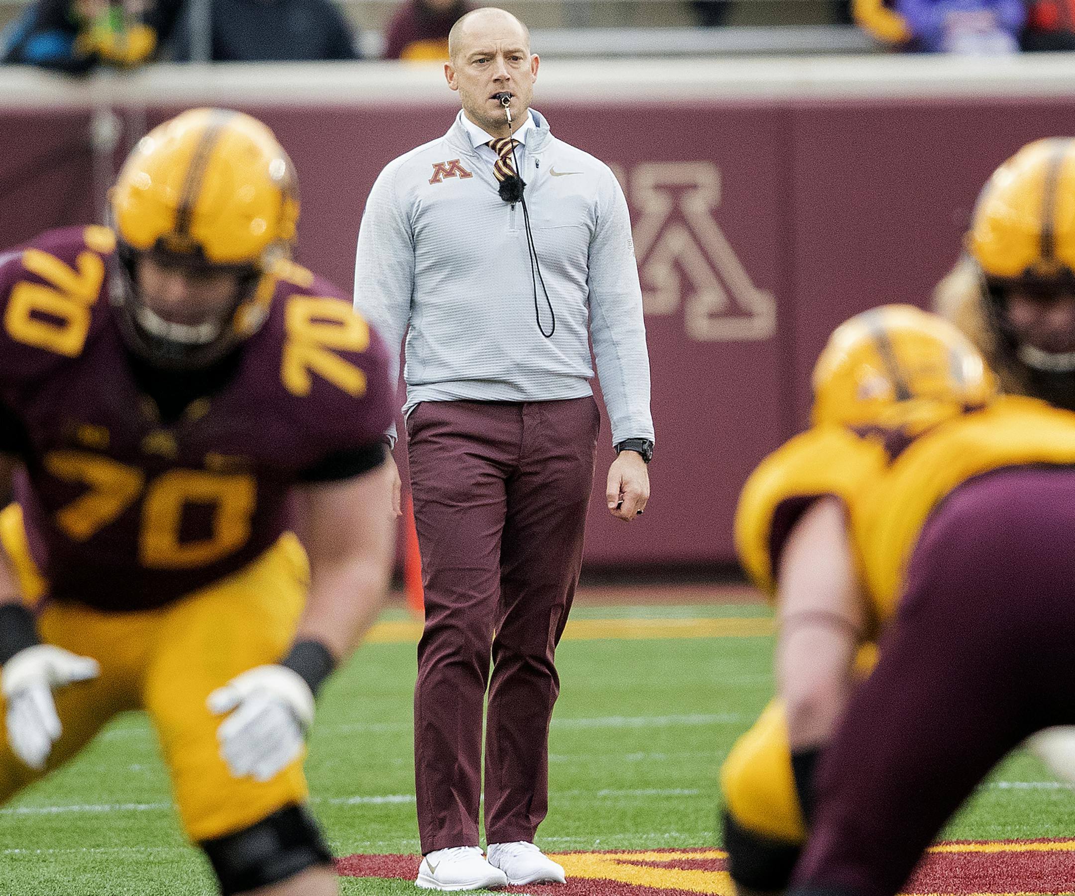 Gophers head coach P.J. Fleck. ] CARLOS GONZALEZ ï cgonzalez@startribune.com ñ April 12, 2018, Minneapolis, MN, TCF Bank Stadium, University of Minnesota Gophers Football Spring Game. ORG XMIT: MIN1804151526452392