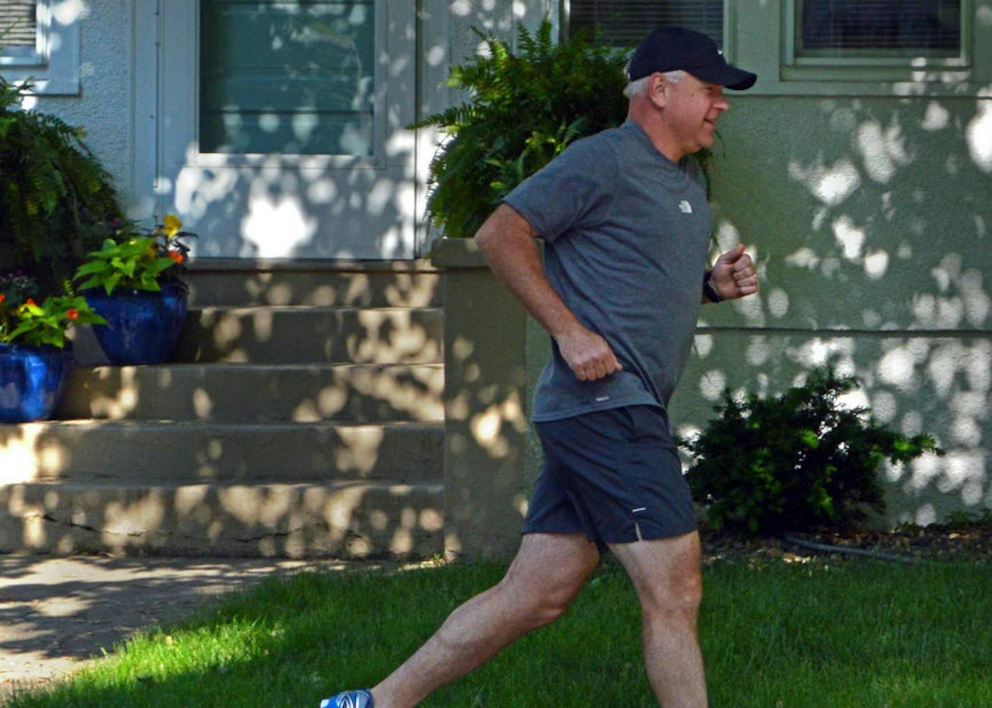 Democratic U.S. Rep. Tim Walz headed out on one of his runs. Last month he finished his first marathon, and before that he approached six-minutes miles in a Mankato 5-kilometer run.