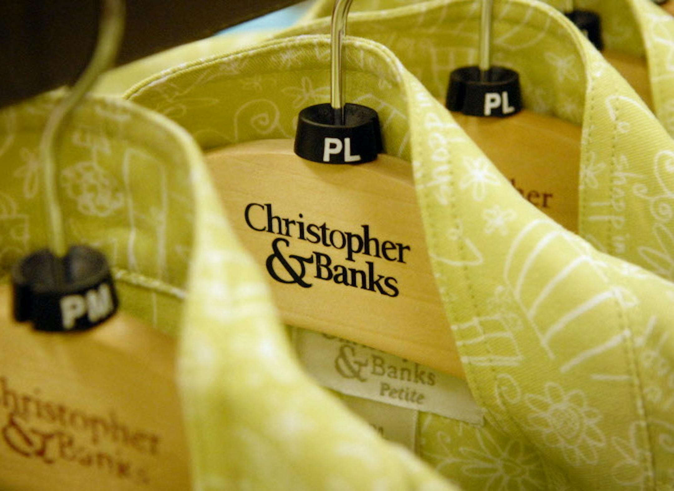 GLEN STUBBE ï gstubbe@startribune.com -- Thursday, February 29, 2008 -- Eden Prairie, Minn. -- New spring fashions in the Christopher & Banks store at Eden Prairie Center. Eden Prairie is used as a model store, once the arrangements are finalized they are used as a template for the other over 800 Christopher & Banks stores around the nation. New this ventures for Christopher & Banks are their online stores that now also offer petite sizes and plus sizes found at their C.J. Banks label. ORG