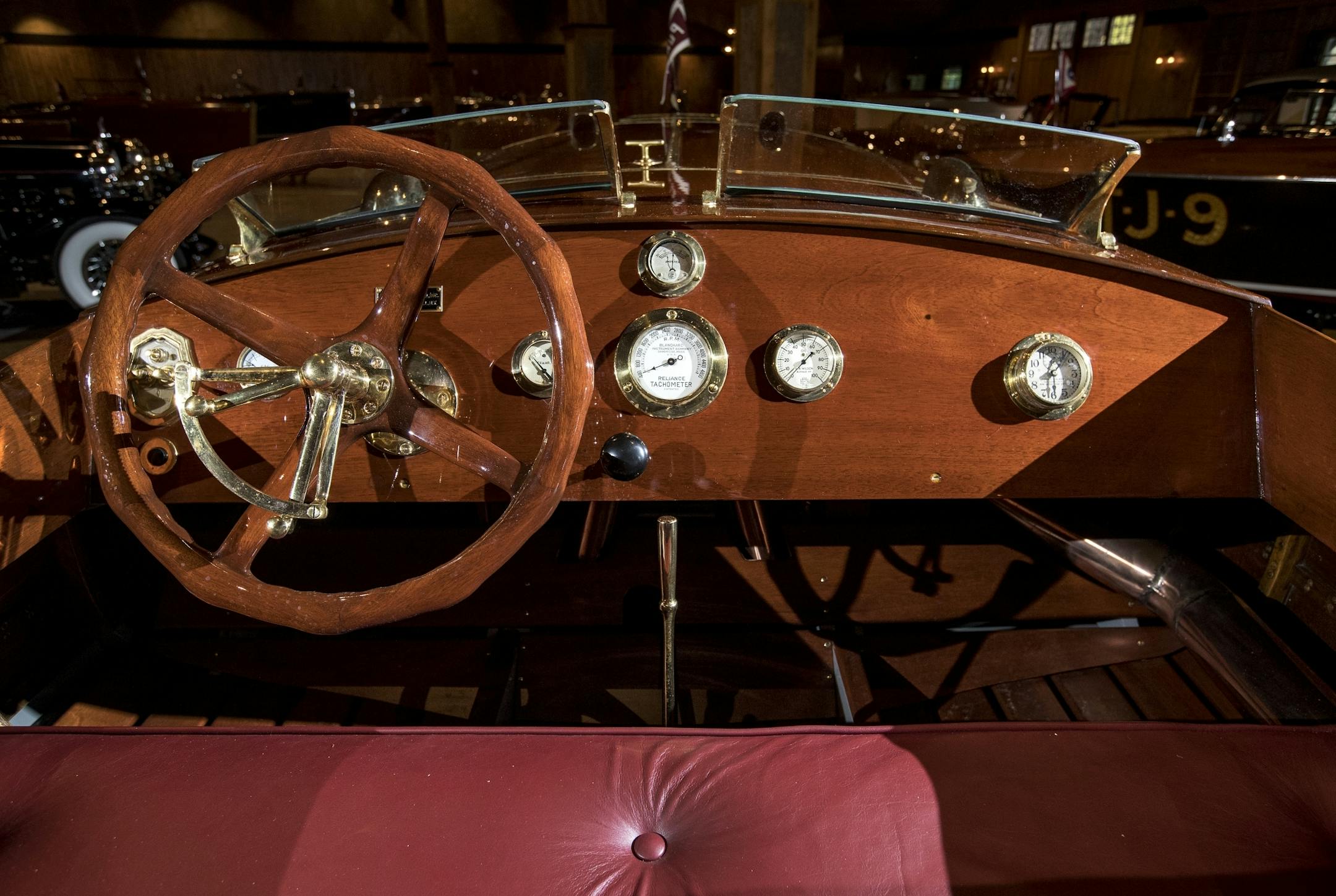 Cockpit gauges for recently restored 1928 24-foot Purdy Racer Wyndcrest. The boat is powered by marinized Harry Miller 310 Straight Eight racing engine. The boat was designed and built for Ethel Dupont Barksdale of Lake Champlain.