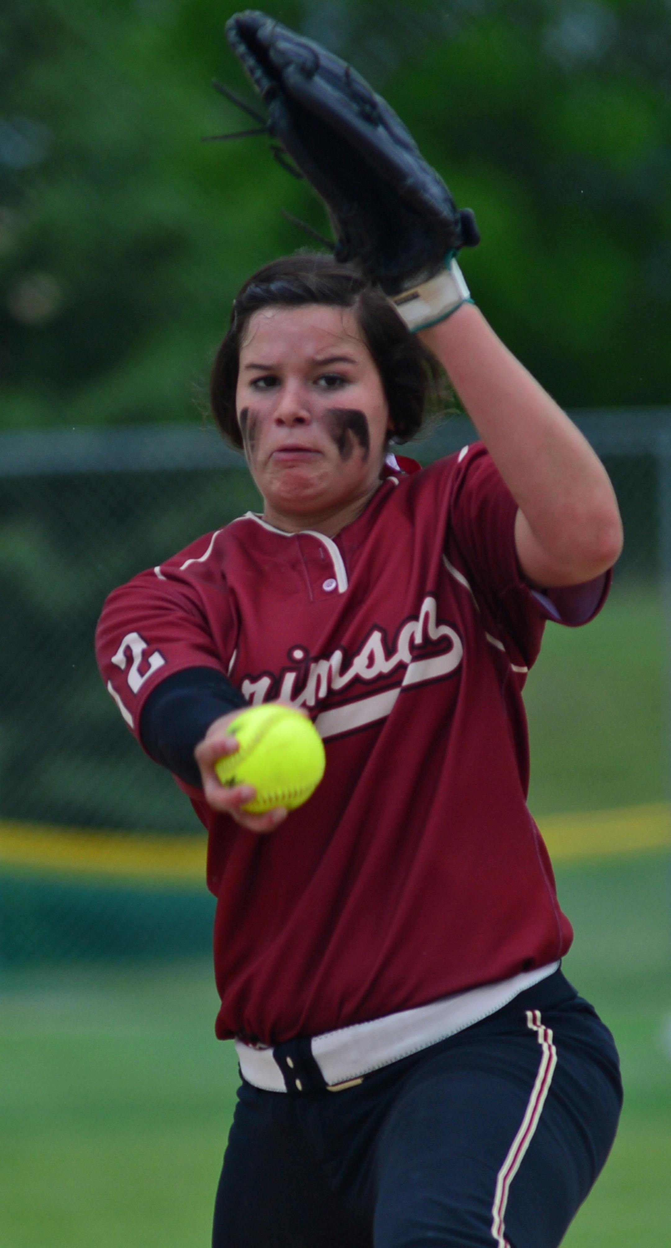 Maple Grove's no 12 Sydney Smith pitched in the game against New Prague and won 6 to 0.] Class 3A softball state tournament at Caswell Park in North Mankato Richard.Sennott@startribune.com Richard Sennott/Star Tribune Mankato Minn. Thursday 6/06/2014) ** (cq)