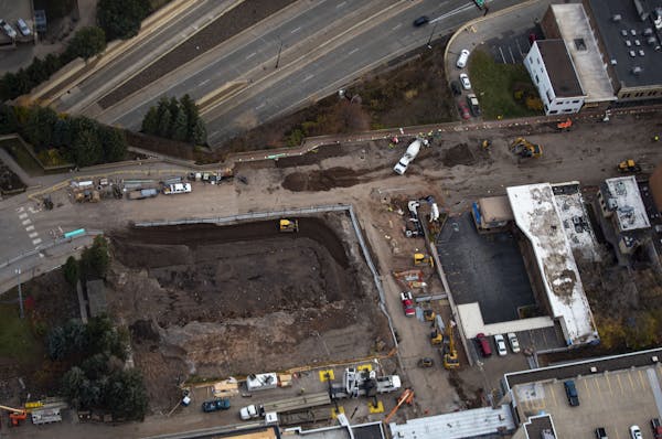 Construction on Superior Street in Duluth as seen from an airplane on Oct. 30, 2019. Hundreds of construction, mining and logging jobs were lost in th
