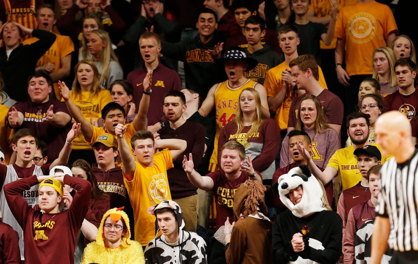 Minnesota Golden Gophers fans react to a play during the second half. ] LEILA NAVIDI • leila.navidi@startribune.com