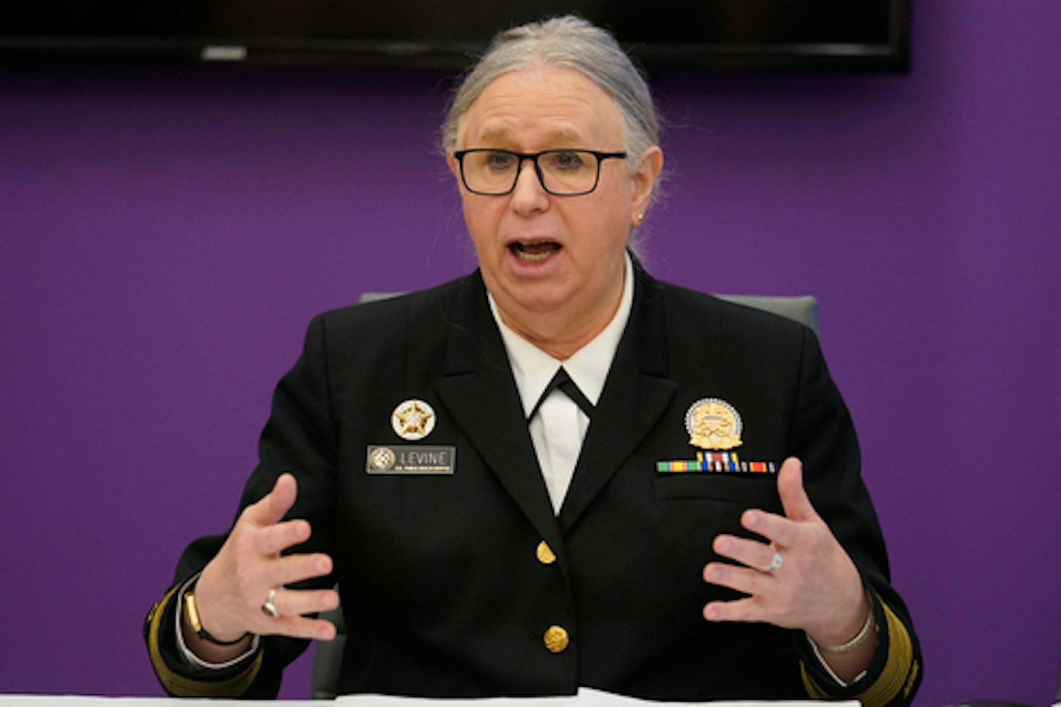 Department of Health and Human Services Assistant Secretary for Health, Admiral Rachel Levine speaks after having attended a roundtable on gender-affirming care and transgender health, Wednesday, June 29, 2022, in Miami. (AP Photo/Wilfredo Lee)