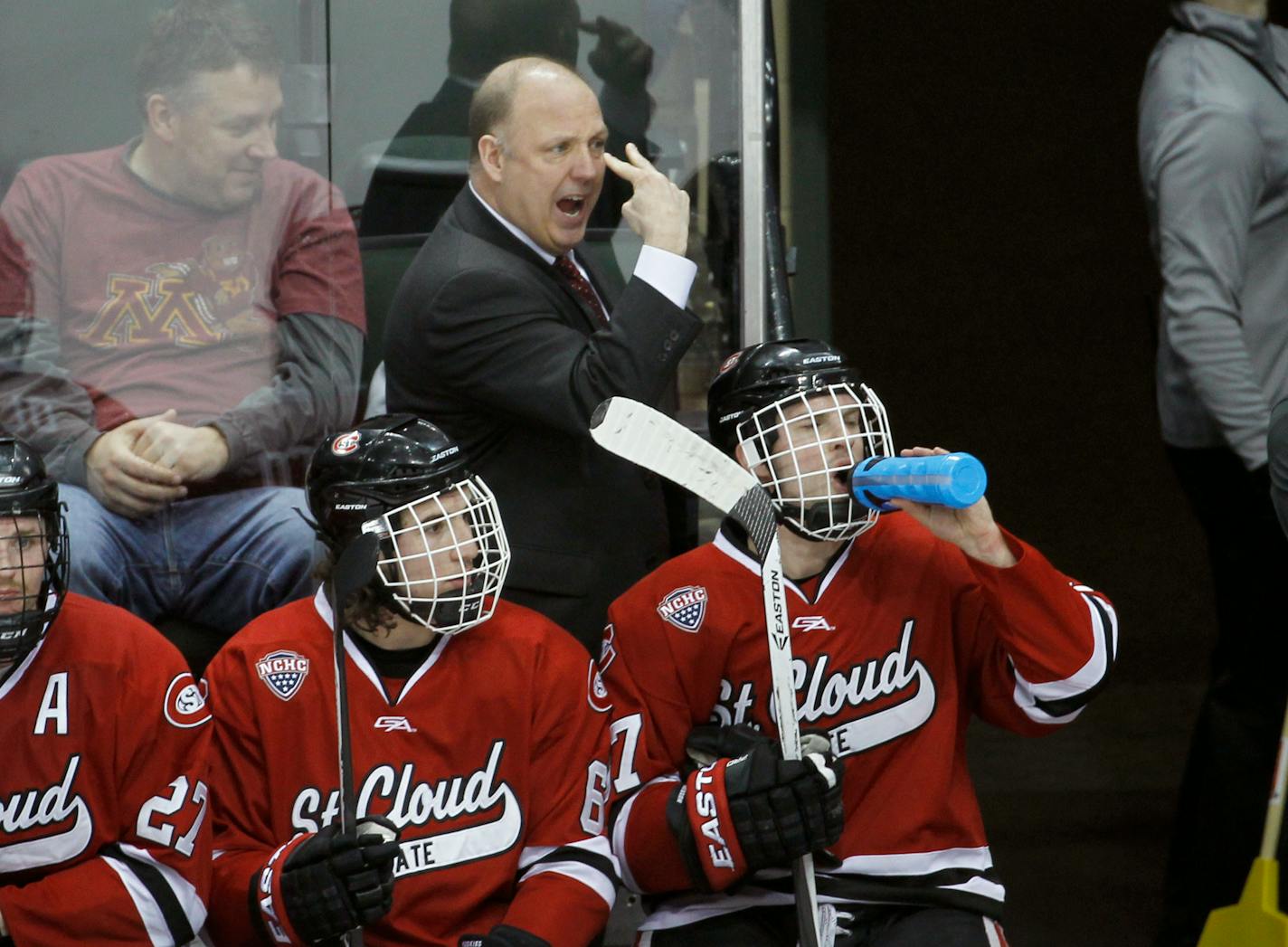 Bob Motzko, shown coaching St. Cloud State in 2014