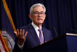 Federal Reserve Bank Chair Jerome Powell announces that interest rates will remain unchanged during a news conference at the Federal Reserves’s Will