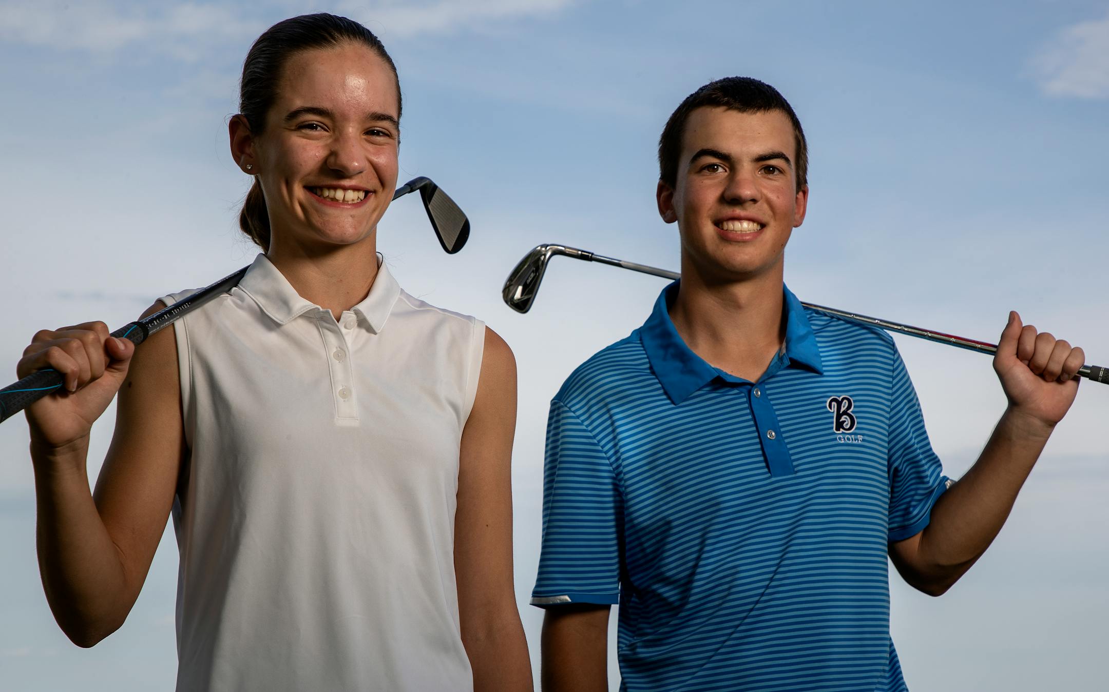 Blaine sibling golfers Kathryn and Caleb Van Arragon. ] CARLOS GONZALEZ � cgonzalez@startribune.com � May 23, 2018, Ham Lake, MN, High School / Prep Golf, Blaine golf siblings Caleb and Kathryn Van Arragon