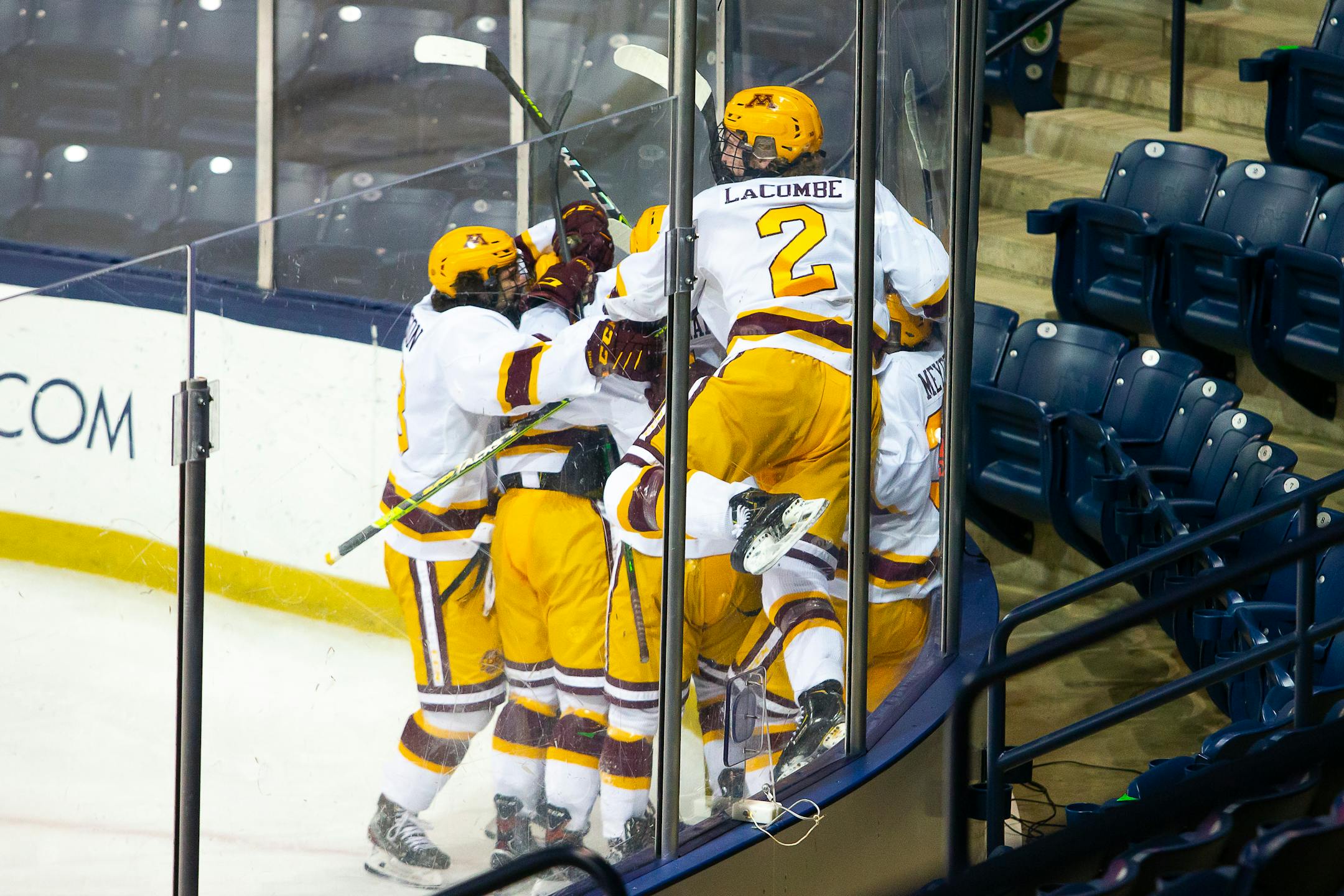 during Big Ten Men's Ice Hockey Tournament Semi-Final action between University of Michigan vs University of Minnesota at Compton Family Ice Arena in South Bend, Indiana on March 15, 2021