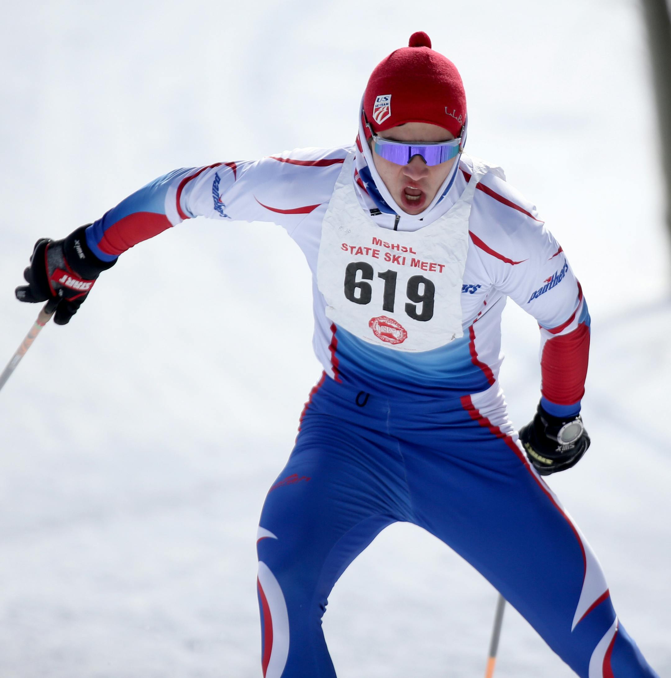 Boys third place finisher Xavier Mansfield of Spring Lake Park takes a hill during the freestyle race during the boys' and girls' Nordic Ski State Meet Thursday, Feb. 11, 2016, at Giants Ridge in Biwabik, MN.](DAVID JOLES/STARTRIBUNE)djoles@startribune.com high were seen during the boys' and girls' Nordic Ski State Meet Thursday, Feb. 11, 2016, at Giants Ridge in Biwabik, MN.