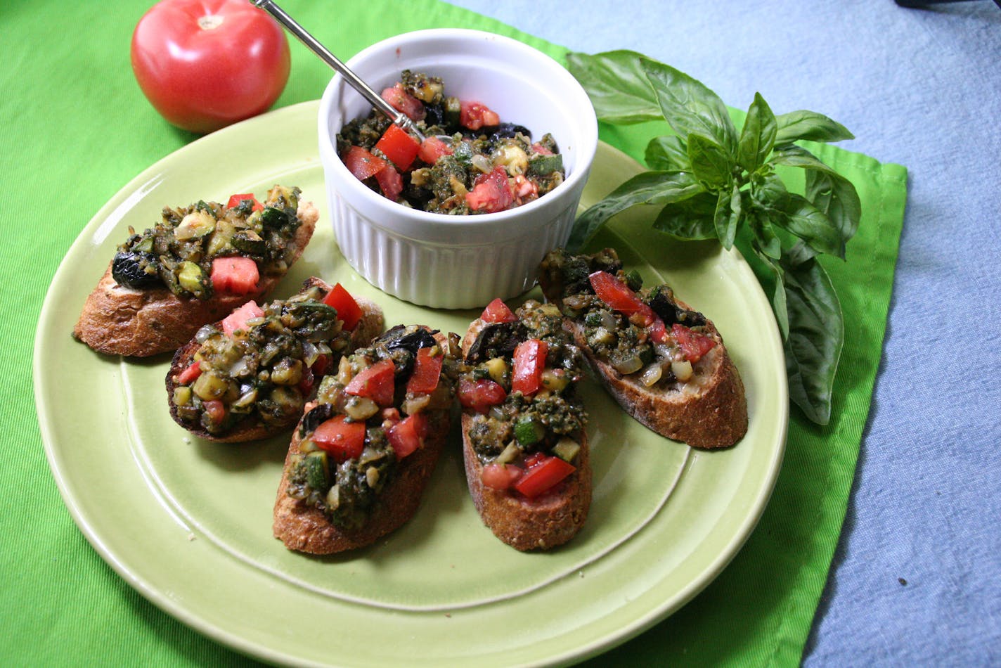 Robin Asbell, Special to the Star Tribune Zucchini Pesto Bruschetta