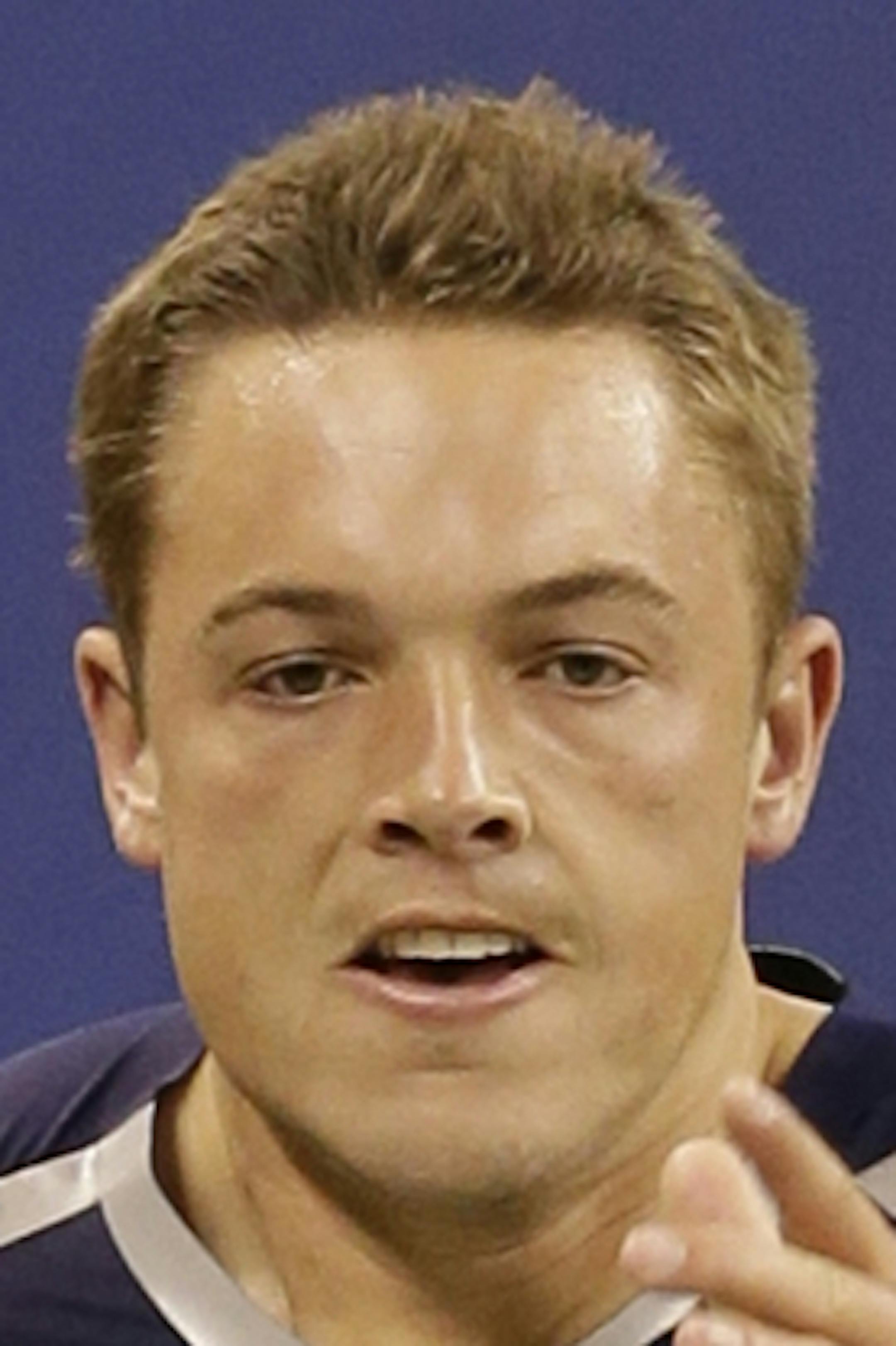 San Jose State quarterback David Fales runs a drill at the NFL football scouting combine in Indianapolis, Sunday, Feb. 23, 2014. (AP Photo/Nam Y. Huh) ORG XMIT: NYOTK