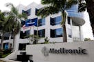 The logo of Medtronic Inc. is displayed at Medtronic Singapore Operations (MSO), the company's new manufacturing facility in Singapore, on Thursday, M