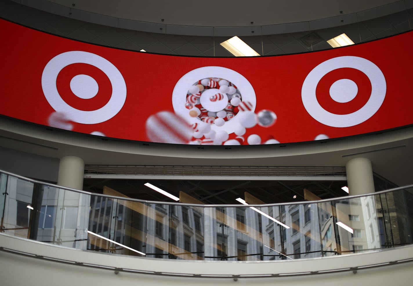 New digital signage on the skyway level of the downtown Minneapolis Target store. ] JEFF WHEELER &#xef; jeff.wheeler@startribune.com Target's Vice President for Store Planning & Design, Joe Perdew, led a tour of the newly remodeled downtown Minneapolis Target store Monday afternoon, August 14, 2017.