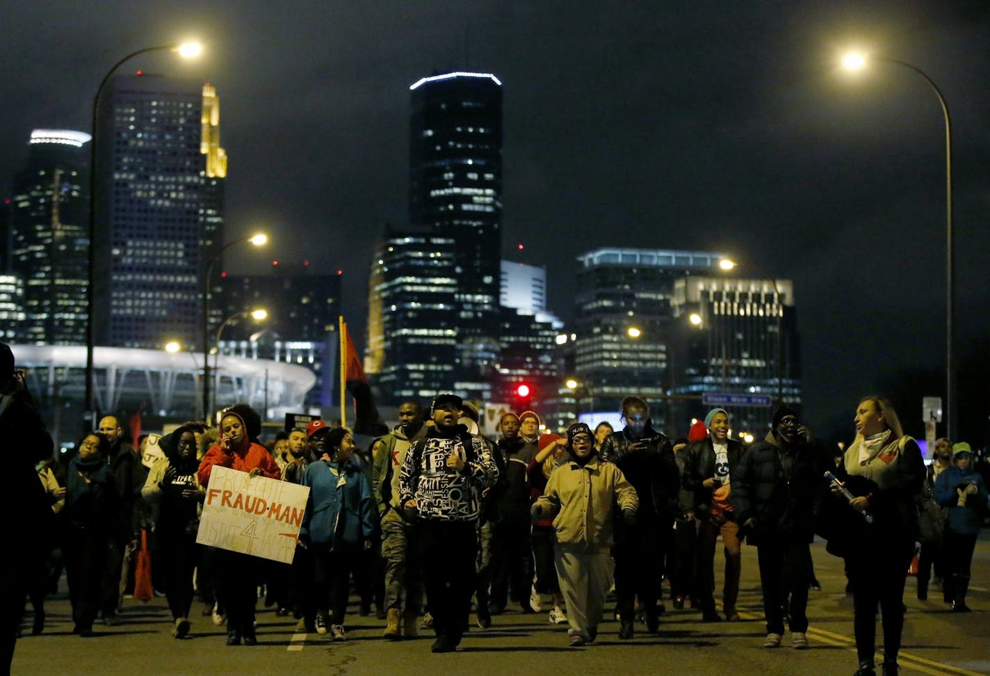 Protesters made their way out of downtown Minneapolis to North Minneapolis. Evening marches and protests began in Minneapolis following the announcement that there will be no charges against Minneapolis police officers in the shooting death of Jamar Clark.