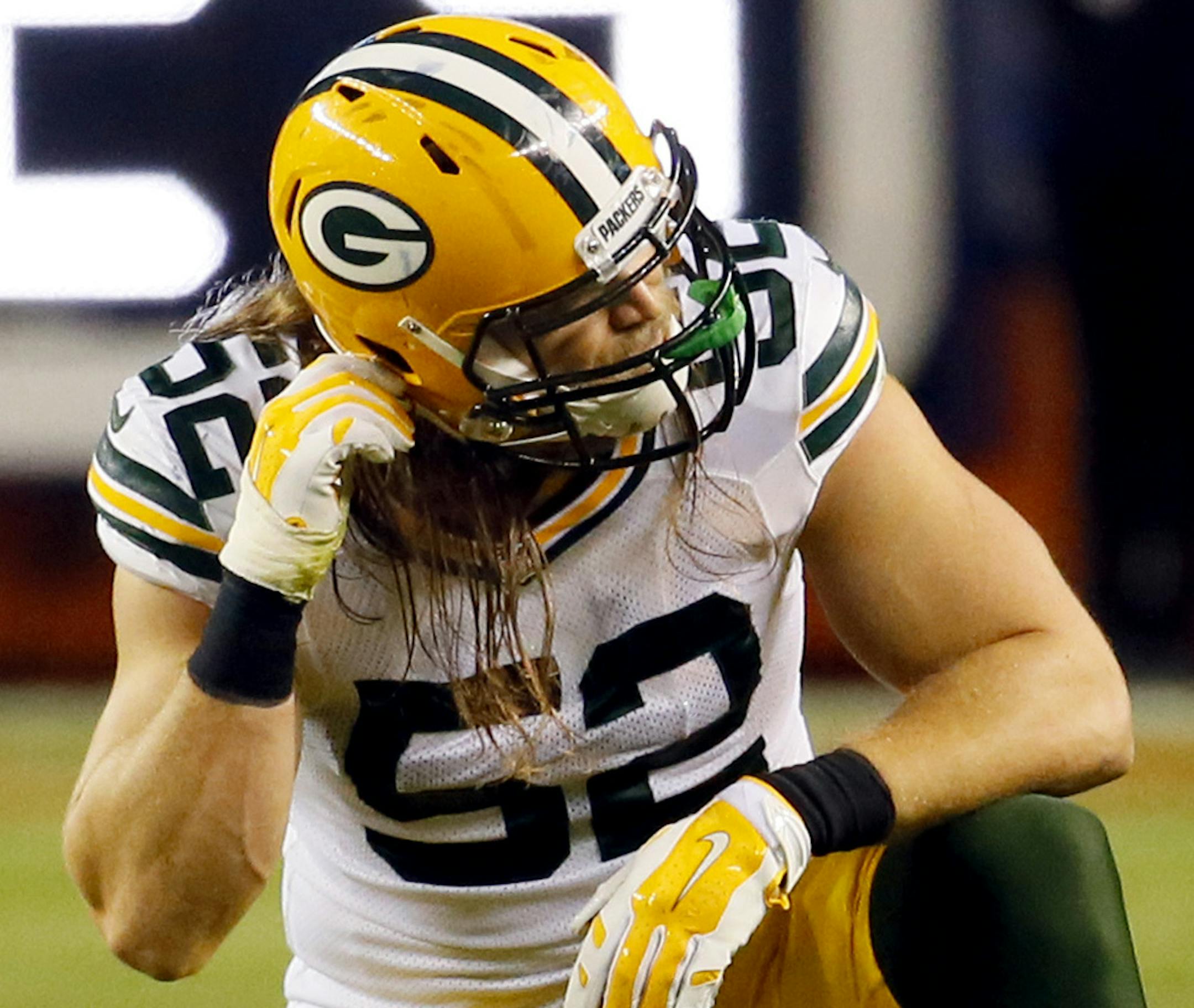 FILE - In this Nov. 1, 2015, file photo, Green Bay Packers inside linebacker Clay Matthews (52) takes a knee during the second half of an NFL football game against the Denver Broncos, Sunday in Denver. Matthewsí sore left ankle is feeling better and the Packers defense as a whole needs to get back into shape quickly. (AP Photo/Jack Dempsey, File) ORG XMIT: NY902