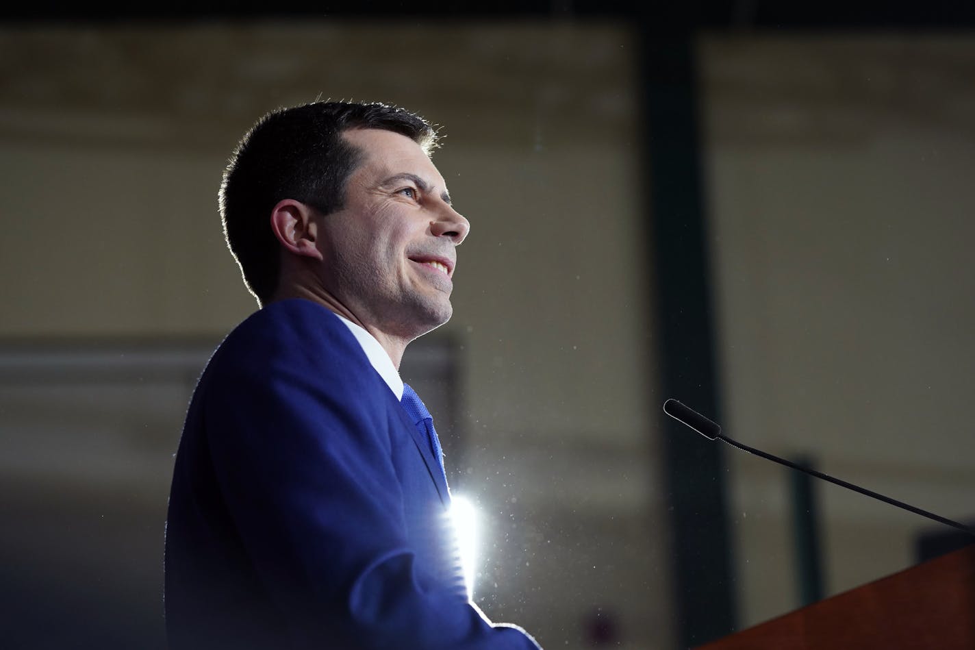 Pete Buttigieg smiles as he is cheered by supporters at a primary night gathering in Nashua, N.H., on Tuesday, Feb. 11, 2020. Buttigieg finished second in the New Hampshire primary. (Tamir Kalifa/The New York Times)