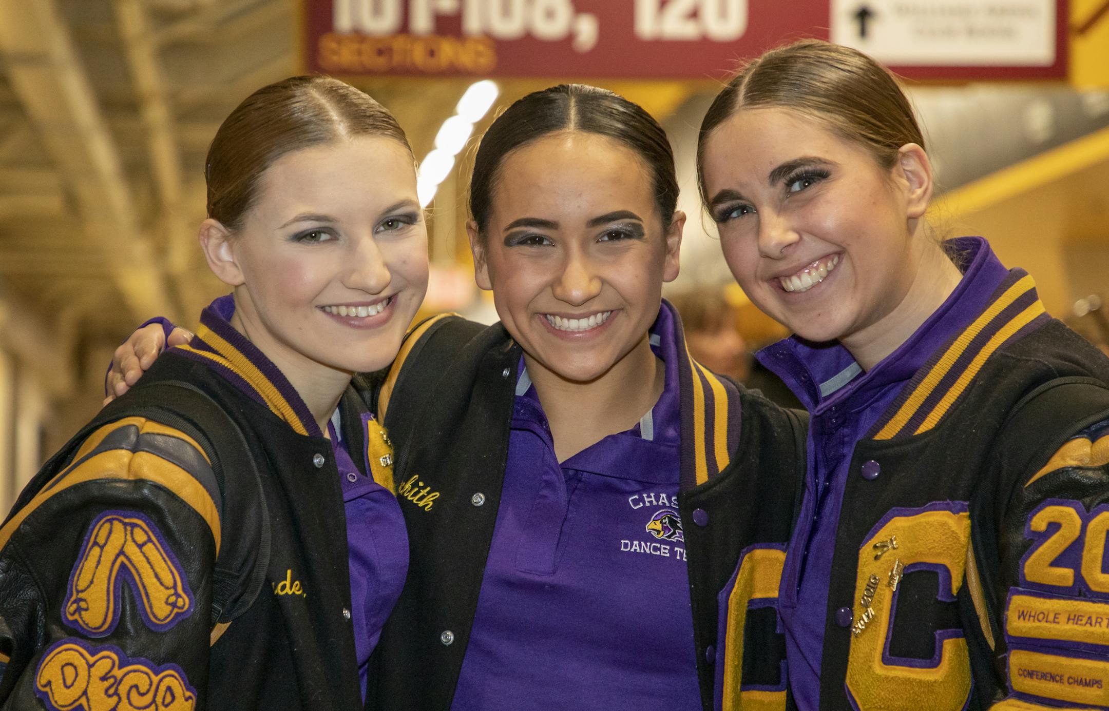Courtney Rydeen, Kianee Bouavichith, Carmen Fix at the 2020 Best of the Best dance show. [ Special to Star Tribune, photo by Matt Blewett, Matte B Photography, matt@mattebphoto.com, University of Minnesota Spirit Squad, University of Minnesota Dance Team, Williams Arena, SAXO 1010220593 FACE011920 Courtney Rydeen, Kianee Bouavichith, Carmen Fix (Chaska)