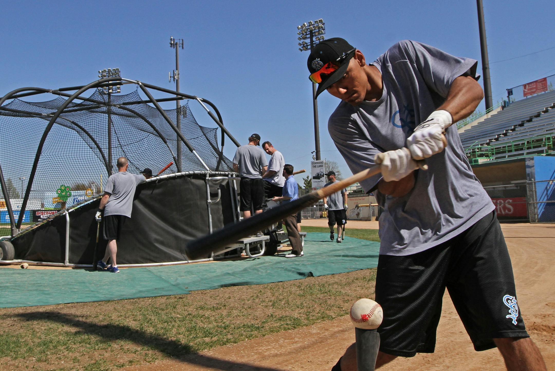 St. Paul Saints Infielder Donald Blunt took some swings before going into the batting cage