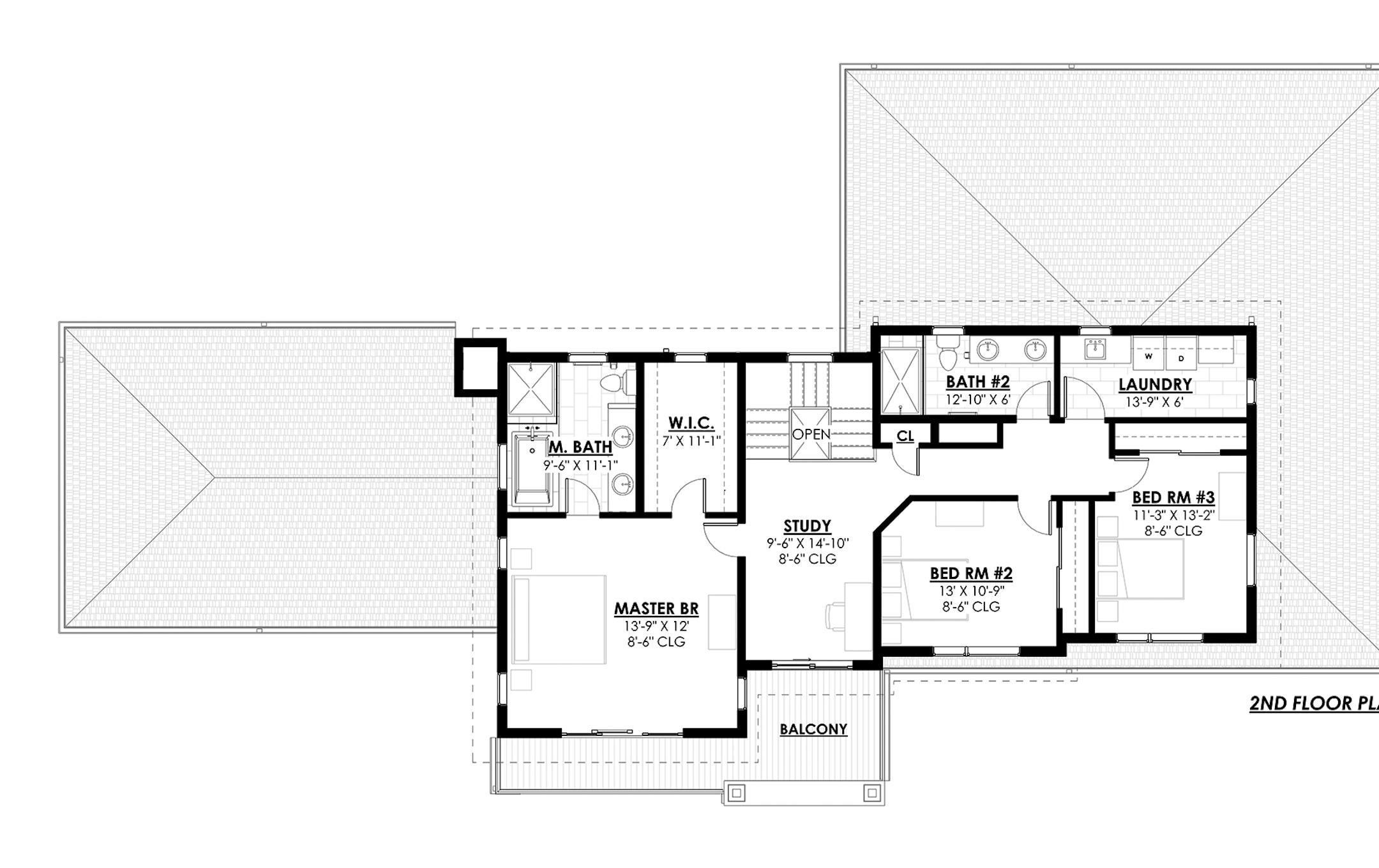 Home plan blends traditional and modern style.