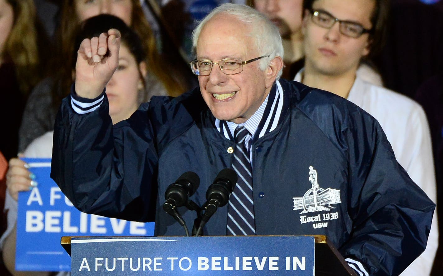 Democratic presidential candidate Bernie Sanders spoke to supporters at Hibbing High School Friday morning. ] (AARON LAVINSKY/STAR TRIBUNE) aaron.lavinsky@startribune.com Democratic presidential candidate Bernie Sanders held a rally in the Iron Range town of Hibbing, Minn., on Friday, Feb. 26, 2016 at Hibbing High School.