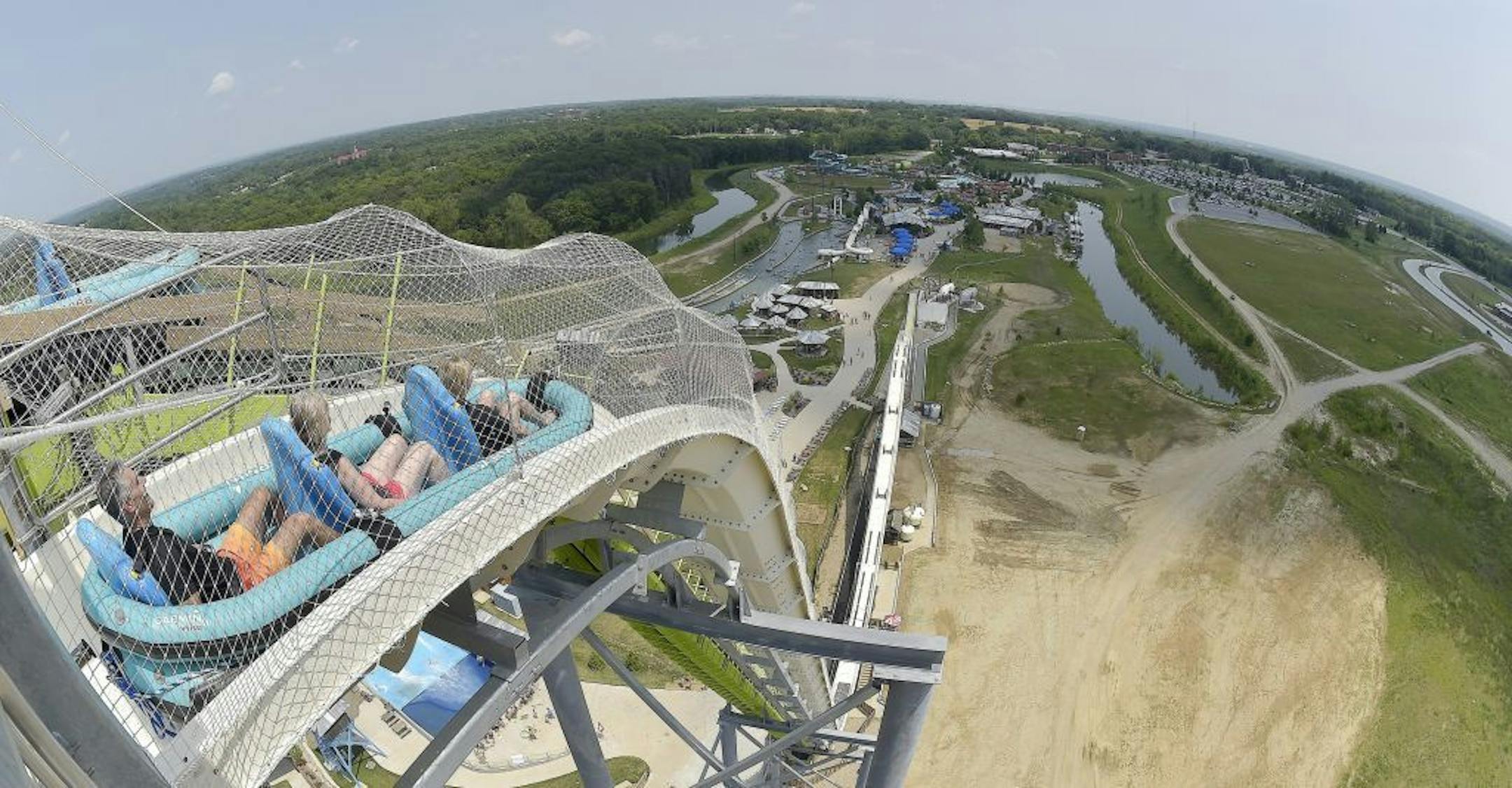 Riders slide down Verruckt, the world's tallest water slide, at the Schlitterbahn Kansas City Waterpark in 2014 in Kansas City, Kan.