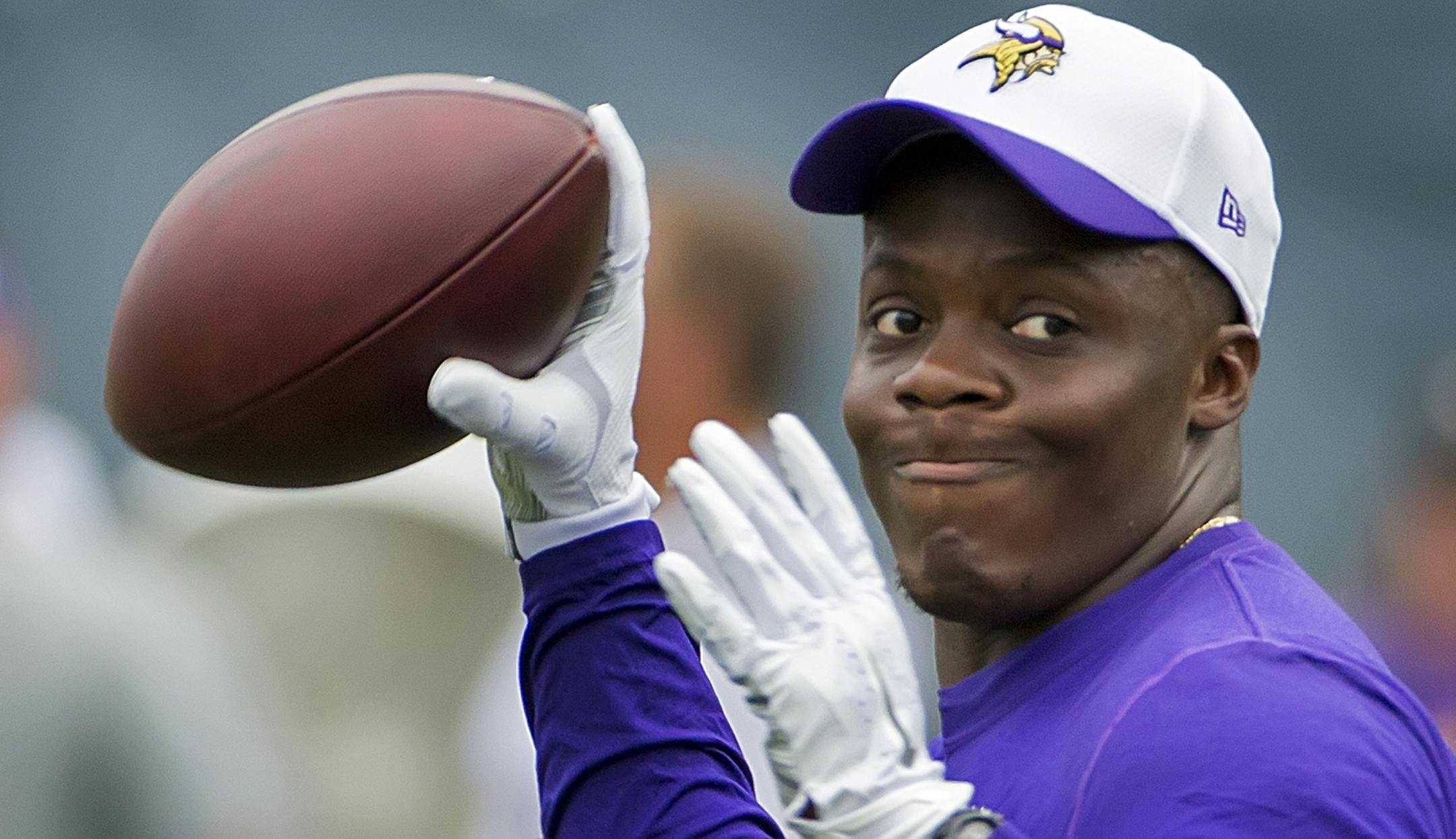 Vikings quarterback Teddy Bridgewater puts his game face on during warm ups before the 1st preseason game of the season.