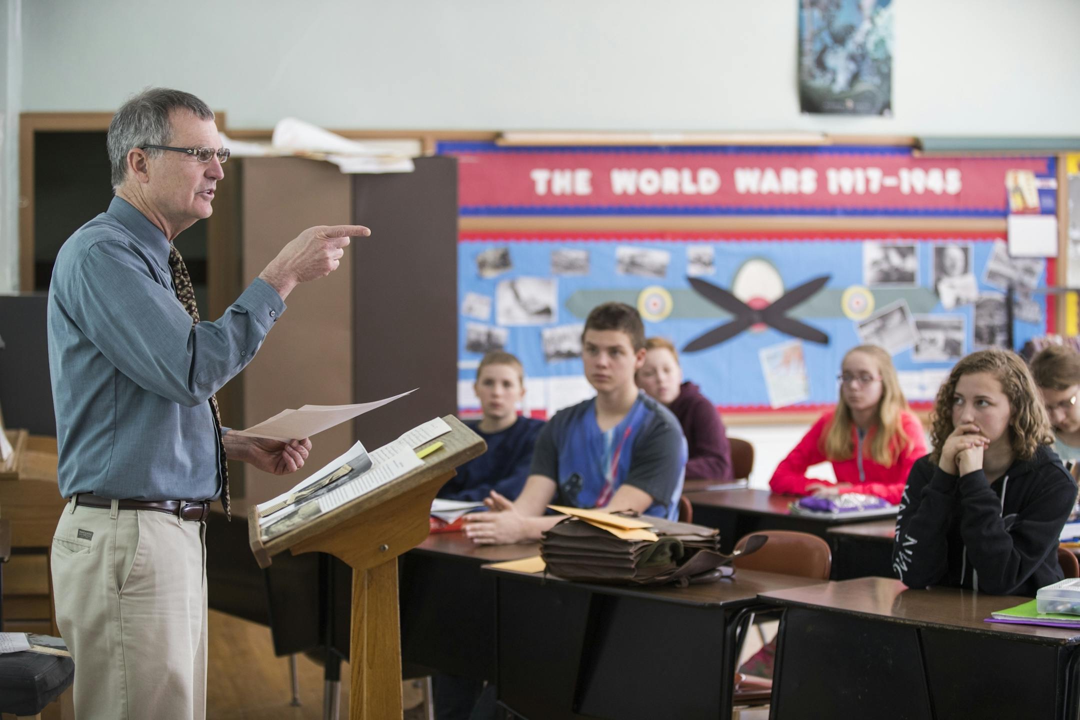 Dean Sheele teaches eighth grade history class.