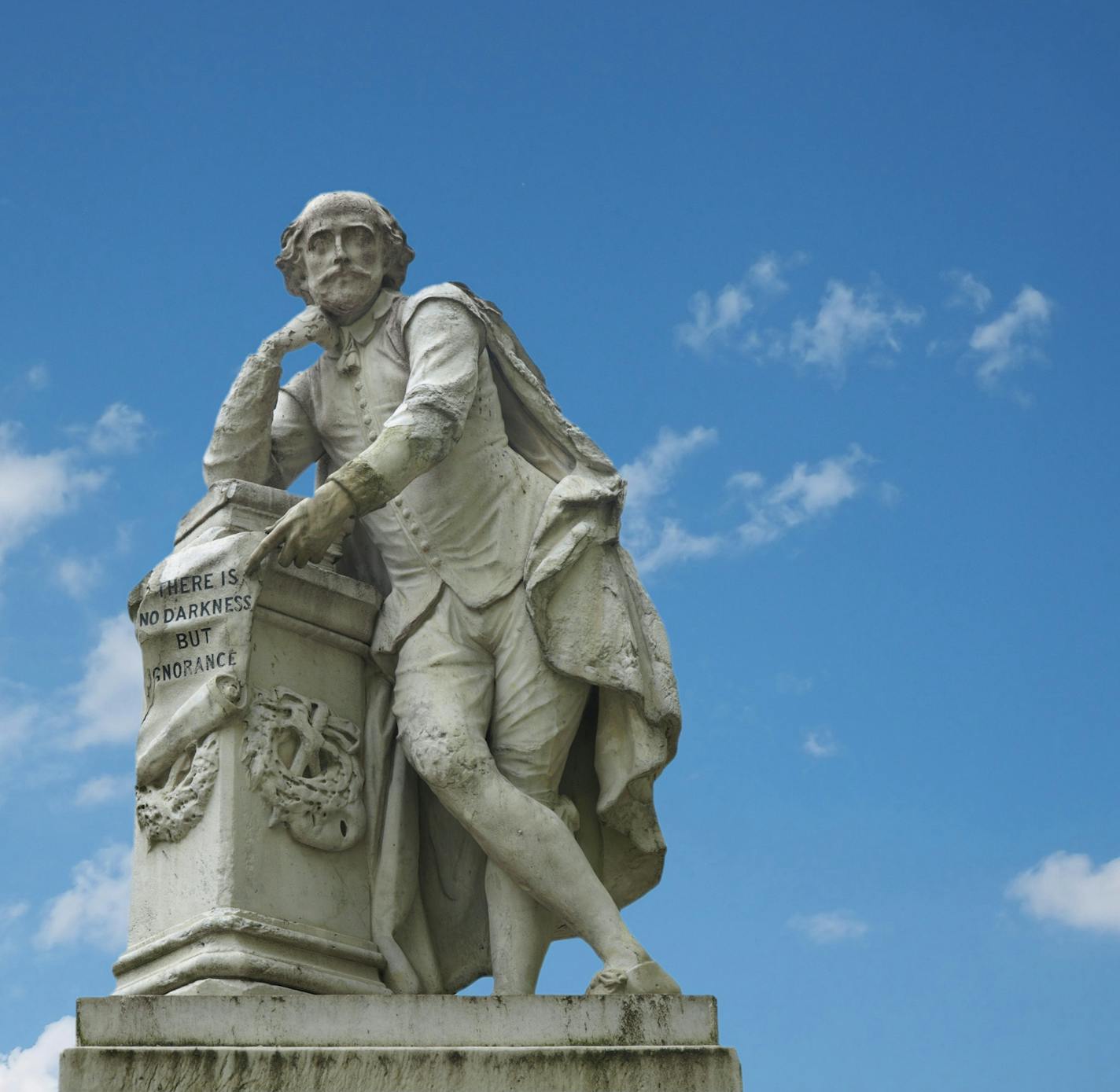 Statue of William Shakespeare built in 1874 in Leicester Square in London, UK