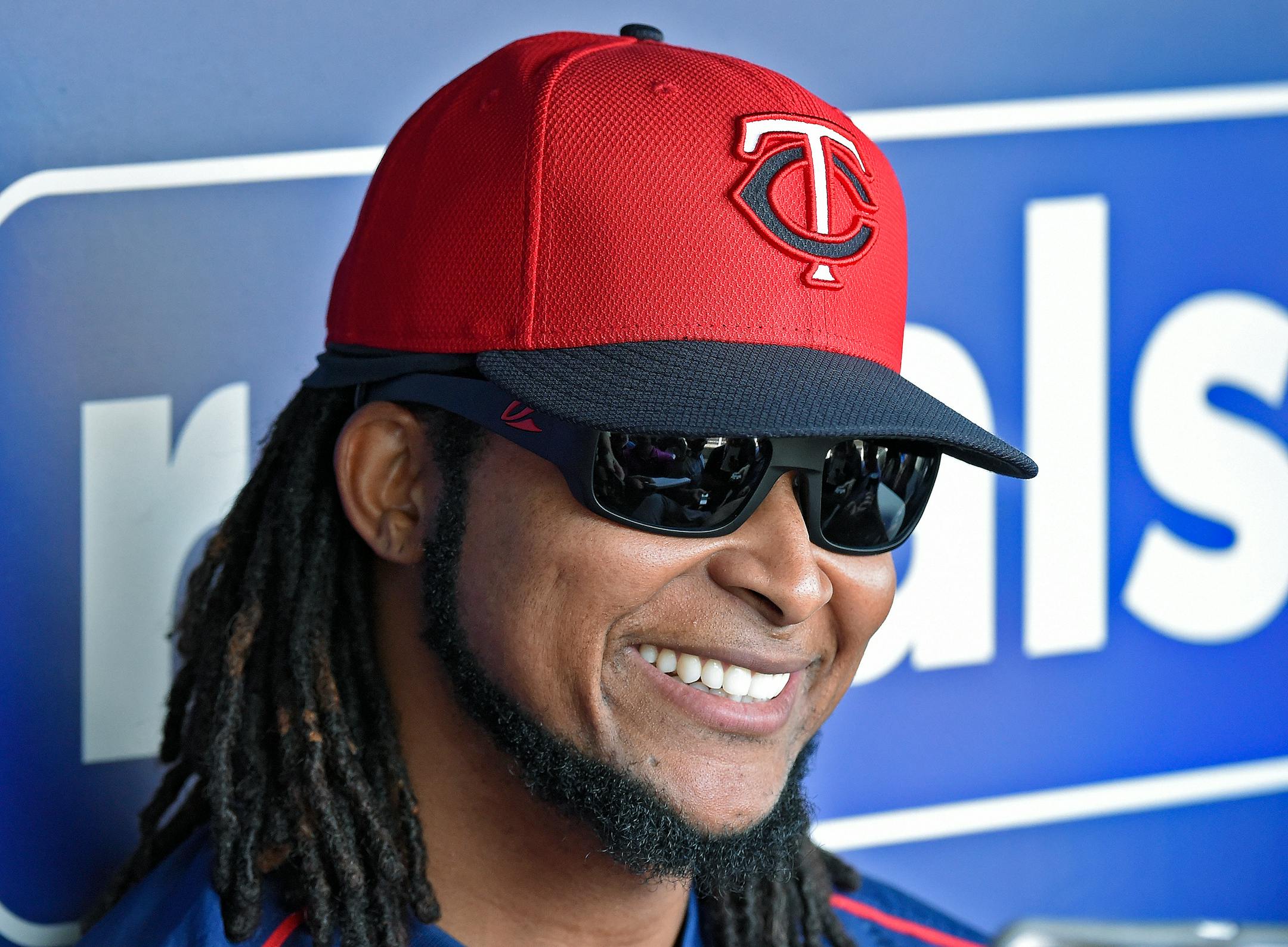 Minnesota Twins pitcher Ervin Santana speaks with the media, after rejoining the team from an 80-game suspension after testing positive for steroids, before Saturday's game against the Kansas City Royals, on July 4, 2015, at Kauffman Stadium in Kansas City, Mo. He is expected to start in Sunday's game against the Royals. (John Sleezer/Kansas City Star/TNS) ORG XMIT: 1170389