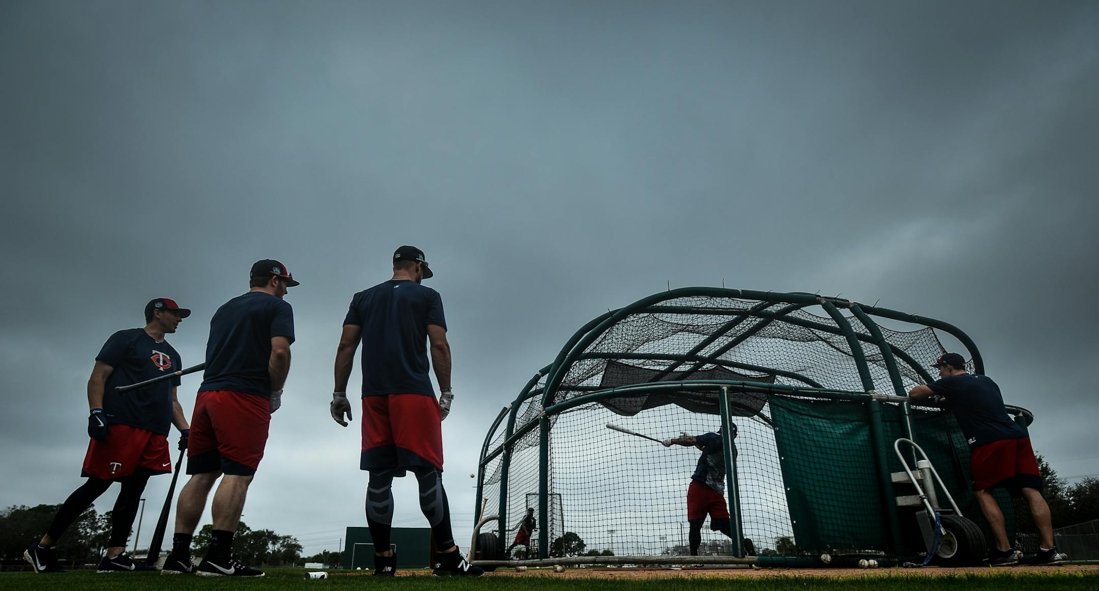 Twins players watched as infielder Byung Ho Park hit the ball during batting practice Tuesday afternoon at CenturyLink Sports Complex.