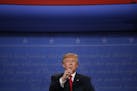 FILE -- Then Republican presidential nominee, Donald Trump, during the third presidential debate at the University of Nevada in Las Vegas, on Oct. 19,